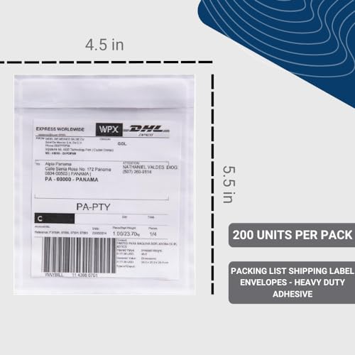 200 Units, 4.5"x5.5" Clear Packing List Shipping Pouches – Heavy Duty Self-Sealing Adhesive Envelopes, Waterproof & Tear-Proof – Ideal for Labels, Invoices & Documents - size: 4.5"x5.5" | 200 Units