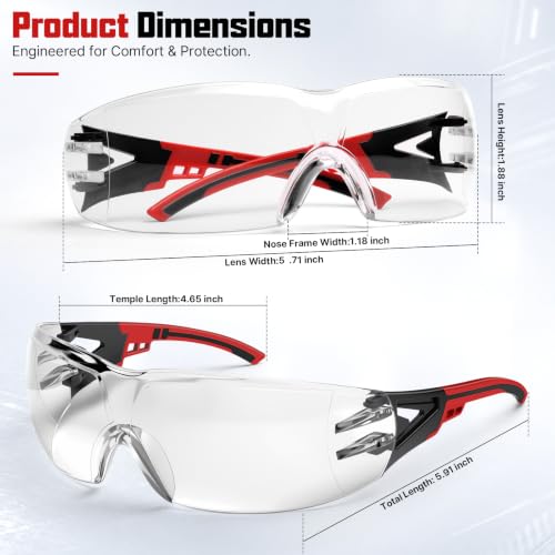 24 Pack Clear Safety Glasses Bulk for Men Women ANSI Z87.1 UV Protection - color: Red
