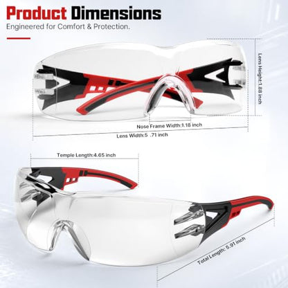 24 Pack Clear Safety Glasses Bulk for Men Women ANSI Z87.1 UV Protection - color: Red