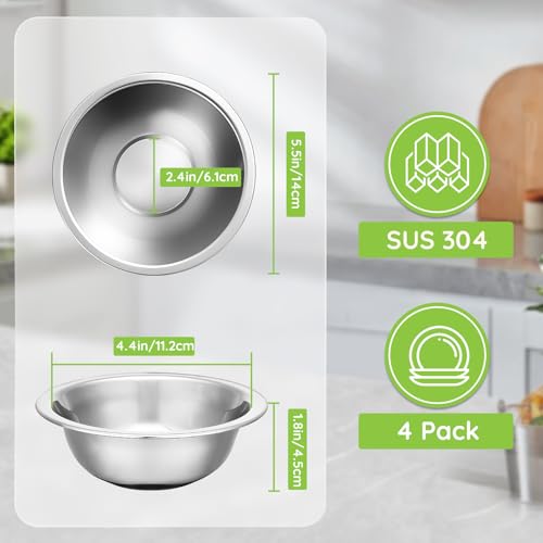 304(18/8) Stainless Steel Mixing Bowls for Kitchen, 4 Pack 5.5" Small Metal Mixing Cooking Bowls Set Stackable for Baking Serving Cooking Food Prep Storage Dishwasher Safe Lightweight - size: 5.5"