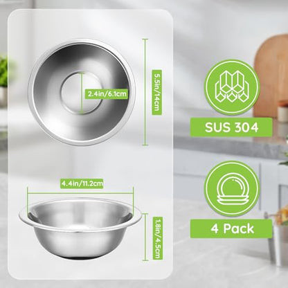 304(18/8) Stainless Steel Mixing Bowls for Kitchen, 4 Pack 5.5" Small Metal Mixing Cooking Bowls Set Stackable for Baking Serving Cooking Food Prep Storage Dishwasher Safe Lightweight - size: 5.5"