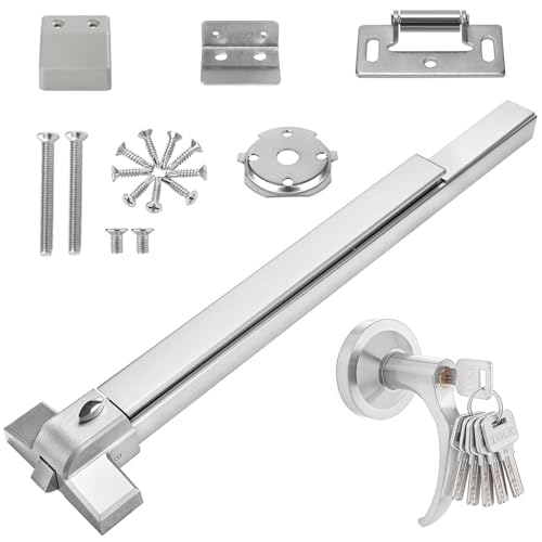 Push Bar Panic Exit Device with Handle, 31 Inch Aluminum Emergency Exit Door Hardware with 6 Keys, Commercial Emergency Door Lock Fits 31"-47" Wood & Metal Doors, Left/Right Compatible - size: 31inch
