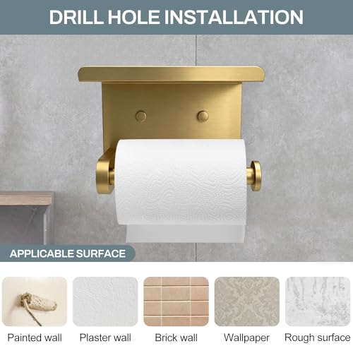SetSail Toilet Paper Holder with Shelf Adhesive or Screw-in Gold - color: Brushed Gold, size: 1 Packs