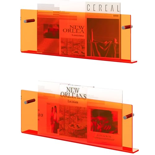 Acrylic Magazine Holder, 2 Pack Hanging Bookshelf Magazine Rack, Wall Mounted Floating Brochure Display for Waiting Room, Office, Home (Orange, 17 Inch) - color: Orange, size: 17 Inch