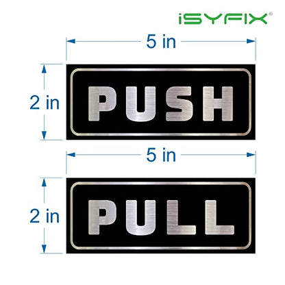 iSYFIX Push Pull Stickers Sign, 5x2 Inch, 2 Pack, Brushed Silver/Black - color: Brushed Silver / Black, size: Horizontal 2x5