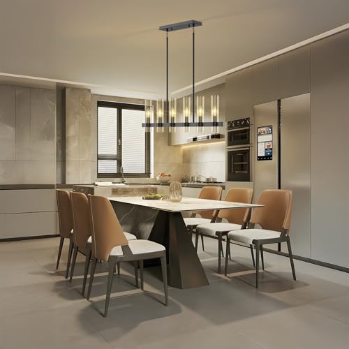 6-Light Linear Chandelier for Dining Room Clear Glass Shades Black