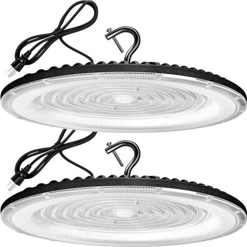 YANYCN 2 Pack 600W UFO LED High Bay Lights,120VAC IP66 Waterproof,92000LM 5000K Daylight, 2750W MH/HPS with Plug Commercial Bay Lighting for Barn,Gym,Factory,Warehouse,Shop,Workshop,Gym