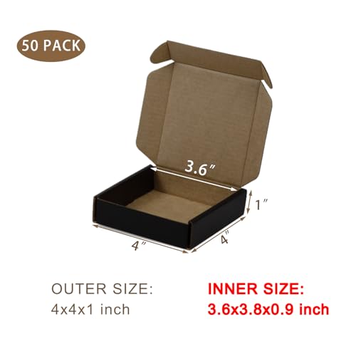 SUNLPH 50 Pack 4x4x1 Inches Small Shipping Boxes, Black Corrugated Cardboard Boxes, Moving Mailing Packing Box - color: Black, size: 4x4x1