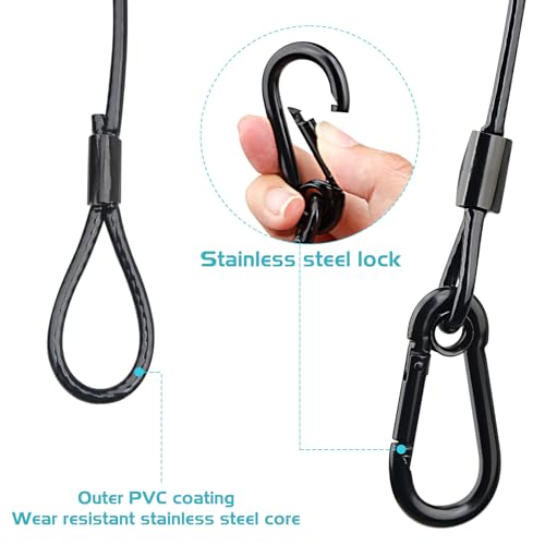Lighting Safety Cable with Loops(6-Pack), 25kg Load Stage Light Safety Cable Black Security Chain Hanging on Trusses, Stainless Steel Lanyard（Diameter 2mm/0.08in, Length 30cm/11.82in)