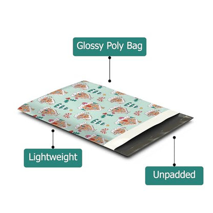 10x13 (100) Gingerbread Houses Christmas Designer Poly Mailers Self Sealing Waterproof Shipping Envelopes Holiday Premium Printed Bags For Small Businesses - color: Gingerbread Houses, size: 10x13