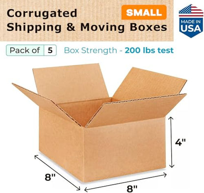 Small Moving & Shipping Boxes 8 x 8 x 4 inches (5-Pack) - Extra Strength 200 lb vs Regular - Corrugated Moving Boxes for USPS/UPS/FEDEX - Packing Box for Moving - Cardboard Box by IDL Packaging - size: 8 * 8 * 4" (Small Boxes)