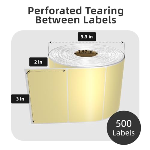 500 3x2 Thermal Labels Roll, HUOJI Yellow Shipping Barcode Labels - color: Yellow, size: 3x2