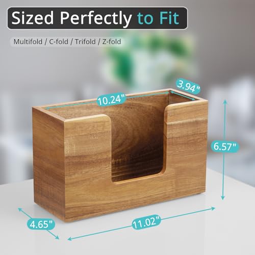 Paper Towel Dispenser Countertop, Acacia Wood Bathroom Paper Towel Holder, Napkin Holder for Kitchen, Multifold C-Fold, Z-Fold, Trifold for Bathroom Toilet Home - color: Acacia, size: 11.02" x 4.65" x 6.57"