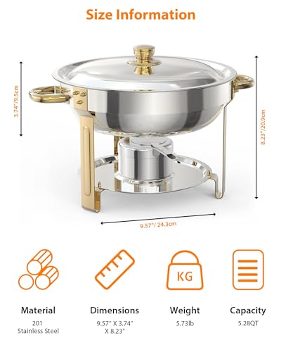4-Pack 5QT Round Chafing Dish Buffet Set, Stainless Steel