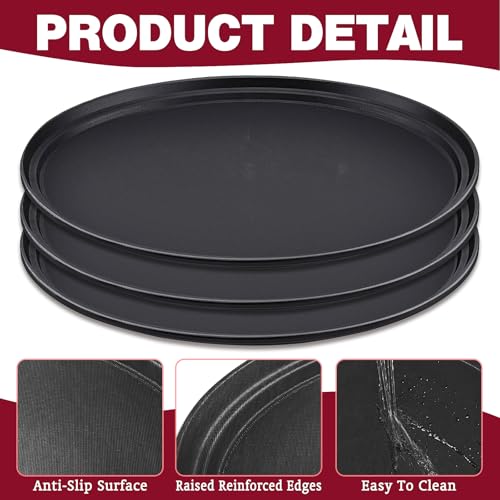 2 Pcs Large Restaurant Serving Trays 24" x 29" Oval Plastic Food Serving Tray Non Slip Rubber Lined Black Serving Tray for Cafeteria (2)