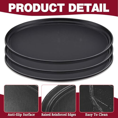 2 Pcs Large Restaurant Serving Trays 24" x 29" Oval Plastic Food Serving Tray Non Slip Rubber Lined Black Serving Tray for Cafeteria (2)