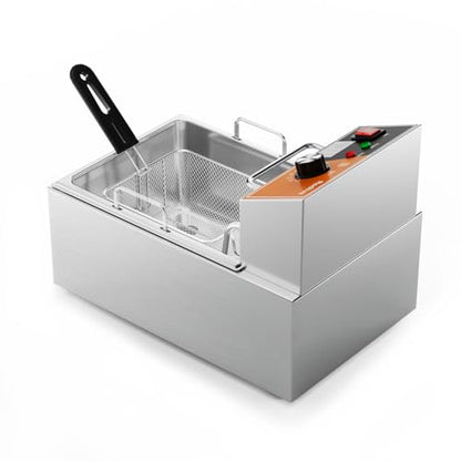Electric Deep Fryer 10L/10.5QT Stainless Steel Single Tank Commercial Fryer with Basket, 1700W 110V Countertop Deep Fryer for Home Kitchen and Restaurant Use with Oil Thermometer & Temperature Control - size: R-81S