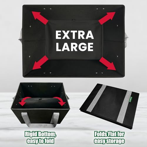 Reusable Grocery Bags (3 Pack ) - Heavy Duty Eco Tote Bags with Box Shape to Stand Up, Hold Up to 65 Lbs - Stay Open & Fold Flat - Foldable Reusable Shopping Bags with Long Handles & Hard Bottom - color: Black