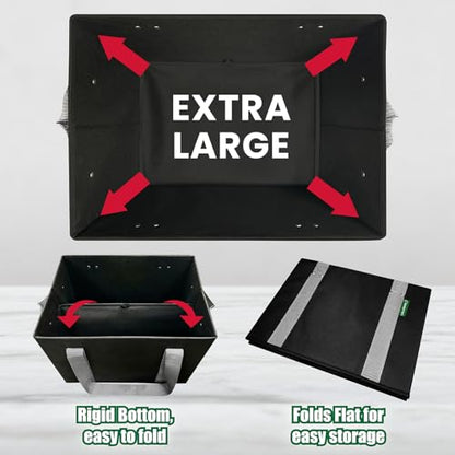 Reusable Grocery Bags (3 Pack ) - Heavy Duty Eco Tote Bags with Box Shape to Stand Up, Hold Up to 65 Lbs - Stay Open & Fold Flat - Foldable Reusable Shopping Bags with Long Handles & Hard Bottom - color: Black