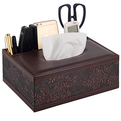 Multifunction PU Leather Tissue Box Holder/Cover Rectangular Upgrade Large Size Stationery Napkin Remote Control Storage Box,Facial Tissue Dispenser Organizer Caddy Home Office Supplies (Retro) - color: Retro