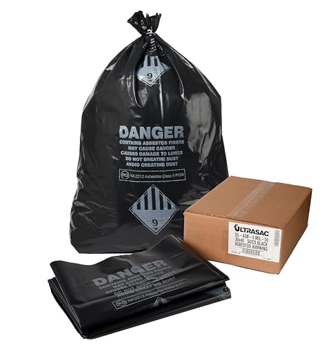 Ultrasac 33 Gal. Asbestos 4 Mil Bag - 30" x 40" - Pack of 50, Black (UL-ASB-4 MIL-50) - style: 33 Gal, 4 Mil, 50 Count