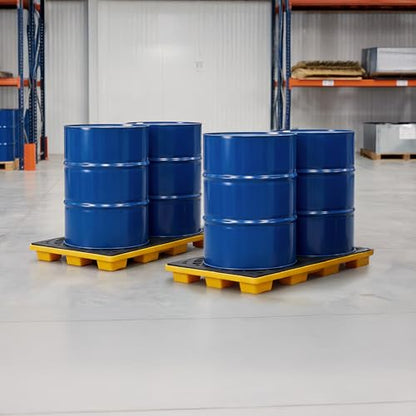 Drum Spill Containment Pallet | 2000Lbs Heavy-Duty Leakproof Tray with Forklift Pockets | 48"x24"x4" for Garage Basement Industrial Storage