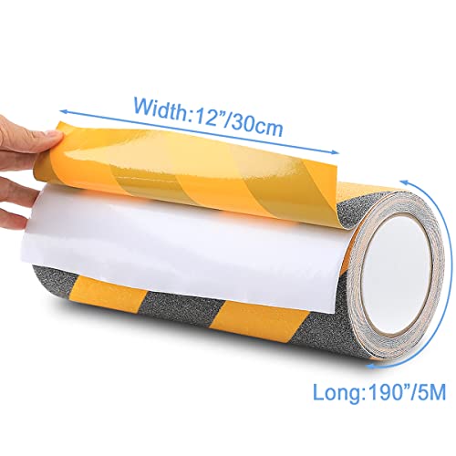 Yorwe Anti Slip Tape Stairs & Ramps, Traction Grip(12"x 190", Black/Yellow) - color: Black / Yellow, size: 12" Width x 190" Long