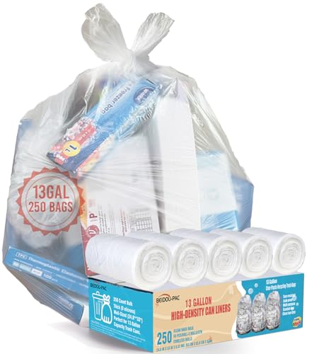 BEIDOU-PAC Trash Bags 13 Gallon, 250 Count Bulk, Clear Plastic Recycling Garbage Bags, Multi-purpose Tall Kitchen Trash Bags Can Liners for Business Home Commercial and Industrial - style: 13 Gallon |250 Count