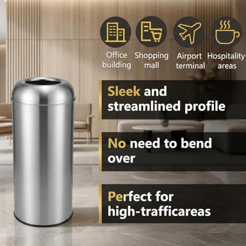 IDEALHOUSE Commercial Trash Can, Commercial Dome Lid Kitchen Trash can Round, Open Top Drop-in Trash can Kitchen Fast Disposal, Smudge Resistant Stainless Garbage can Easy Wipe, Silver TC03