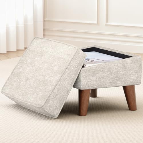 FAGAGA Ottoman Foot Rest, Small Footstool Ottoman with Adjustable Lid - color: Beige, size: 11.8"D x 15.8"W x 11.3"H