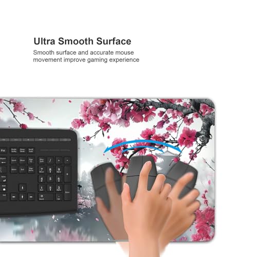 35.4 x 15.7 in, Waterproof XXL Large Mouse Pad for Desk, Extended Keyboard Mouse Mat for Computer Office, Big Laptop Mouse pad, Gaming Pc-Pink Cherry Blossom - color: Pink Cherry Blossom