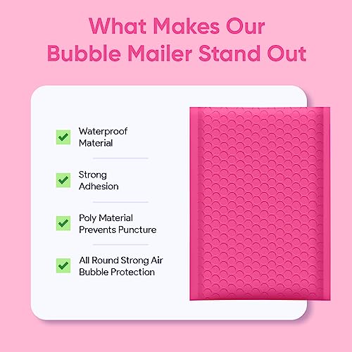 Hot Pink Bubble Mailers 4x8, Self Seal Poly Padded Envelopes #000, 500 Pack - color: Hot Pink, size: 4"x8" / 500 Pack