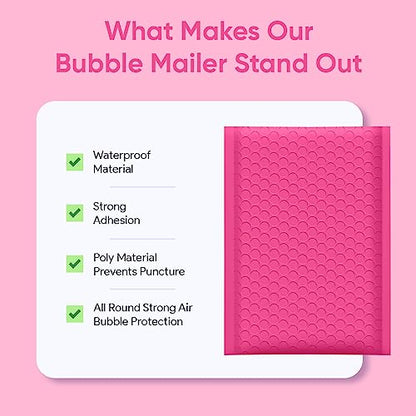 Hot Pink Bubble Mailers 4x8, Self Seal Poly Padded Envelopes #000, 500 Pack - color: Hot Pink, size: 4"x8" / 500 Pack