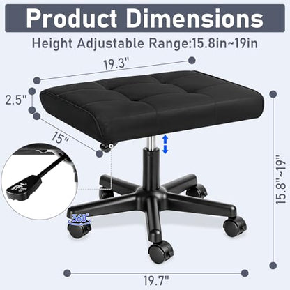 Footrest Under Desk Leg Rest Ottoman Adjustable Height Foot Stool (Black) - color: Black, size: 19.3''L x 15''W