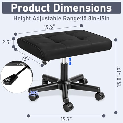 Footrest Under Desk Leg Rest Ottoman Adjustable Height Foot Stool (Black) - color: Black, size: 19.3''L x 15''W
