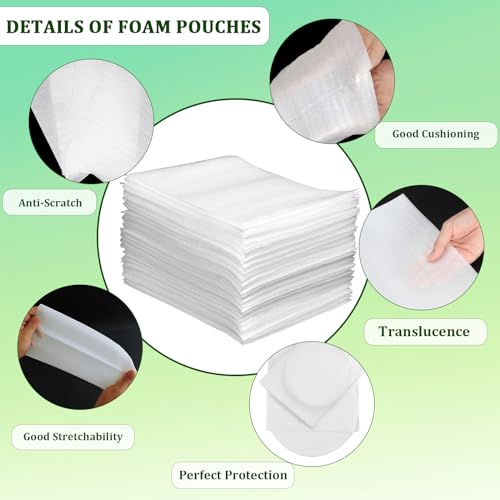 100 Pack Foam Pouches 8x12in, Cushion Foam Wrap for Moving - size: 8x12 inch