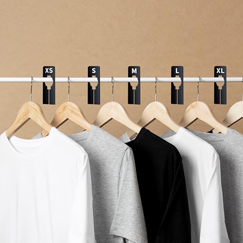 Vantasii 40 Pack Rectangular Black Plastic Clothing Size Closet Rack Dividers Hangers, Preprinted in 8 Sizes XXS, XS, S, M, L, XL, XXL, XXXL (2.5”x 5”, Inner Diameter 1.38”) - color: Black/Printed, size: 40 Pcs