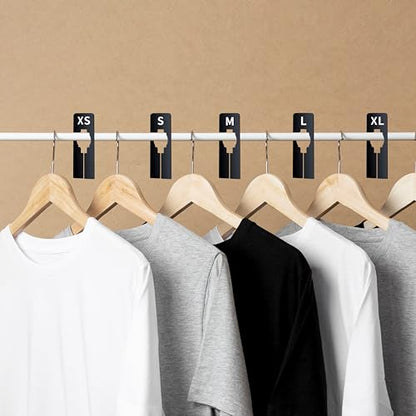 Vantasii 40 Pack Rectangular Black Plastic Clothing Size Closet Rack Dividers Hangers, Preprinted in 8 Sizes XXS, XS, S, M, L, XL, XXL, XXXL (2.5”x 5”, Inner Diameter 1.38”) - color: Black/Printed, size: 40 Pcs