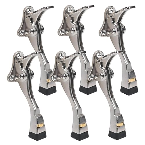 6 Packs Heavy Duty Kickdown Door Stopper, One Touch Adjustable Kickdown Door Stop for Heavy Doors, 4 in Metal Door Kickstand with Rubber Tip & Wall Protectors for Wide Doors - color: Satin Nickel, size: 4 inch x 6pack