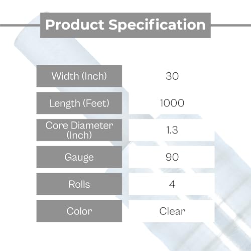 PSBM Pallet Stretch Film/Wrap with Handles 30" x 1000' 90 GA Clear 4 Rolls - size: 30 Inch, style: 90 GA