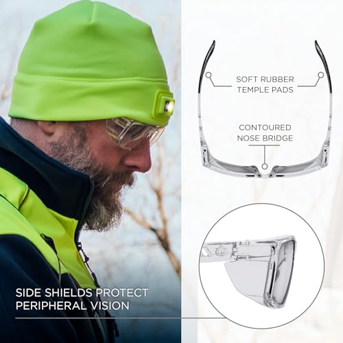 Ergodyne Skullerz SIXTEN Safety Glasses with Side Shields, Anti Fog + Anti Scratch, ANSI z87.1 with Protective Microfiber Bag - color: Clear Lens