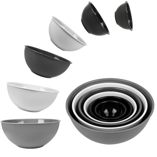 BoxedHome BPA Free Plastic Round Mixing Bowl with Lids, 12 Pack Nesting Bowls with Lids Set, Microwave and Dishwasher Safe Prep & Serving Bowls Great for Mixing, Baking, Serving (Grey, 12pcs) - color: Gray