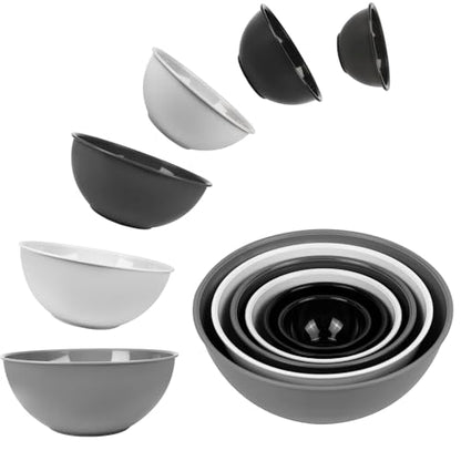 BoxedHome BPA Free Plastic Round Mixing Bowl with Lids, 12 Pack Nesting Bowls with Lids Set, Microwave and Dishwasher Safe Prep & Serving Bowls Great for Mixing, Baking, Serving (Grey, 12pcs) - color: Gray