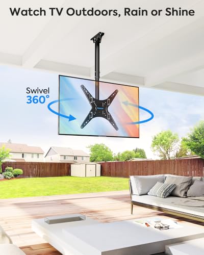 MOUNTUP Outdoor Ceiling TV Mount for 26"- 65" TVs, Waterproof & Rustproof Outside Ceiling Mount with Stainless Steel Hardware, Heavy Duty 99lbs Full Motion Bracket for Patio/Gazebo, Max VESA 400x400mm - size: Height 30.2'', Outdoor