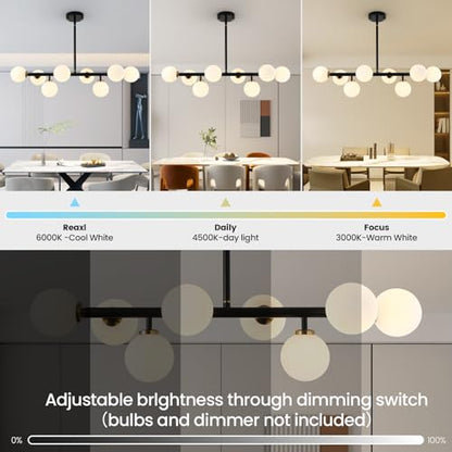 Sputnik Black and Gold Chandelier Pendant Linear Light Modern Mid Century Light Fixture White Globe Shade for Dining Living Room Kitchen Island 8-Light - color: BlackGold-31in