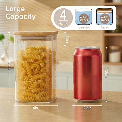 42 oz Square Glass Food Storage Containers with Airtight Bamboo Lids, 4Pack - color: 42oz 4 Pack