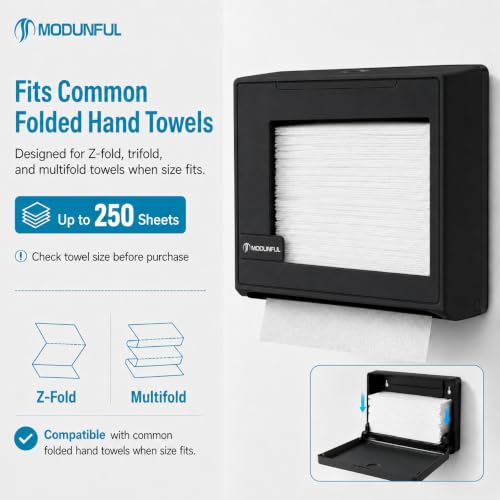Paper Towel Dispenser Wall Mount No Drill Keyless Knob Open - color: D-214 Black