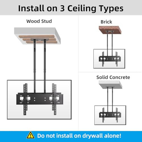 Ceiling TV Mount, 2 Screen Adjustable Hanging Double Suspension Bracket Fits Most 60-100 inch LCD LED OLED 4K TVs,Pole Ceiling Mount Supports up to 132lbs/Screen, Max VESA 900x600mm, T580-2