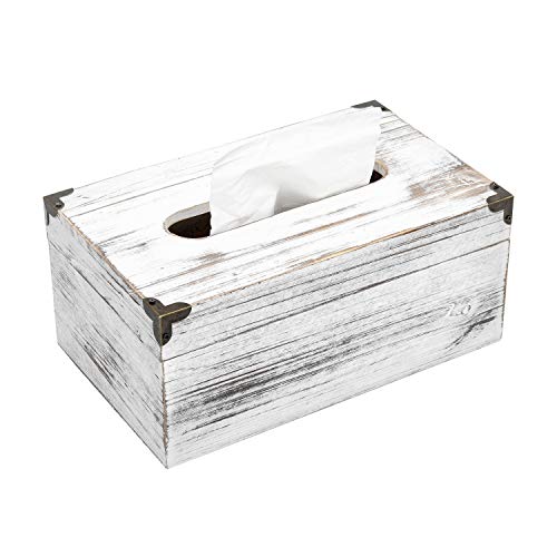 Distressed Wooden Rustic Facial Tissue Box Holder Tissue Box Cover Napkin Dispenser for Bathroom Living Room Dining Room Bedroom Toilet (Washed White) - color: Washed White