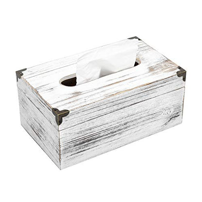 Distressed Wooden Rustic Facial Tissue Box Holder Tissue Box Cover Napkin Dispenser for Bathroom Living Room Dining Room Bedroom Toilet (Washed White) - color: Washed White